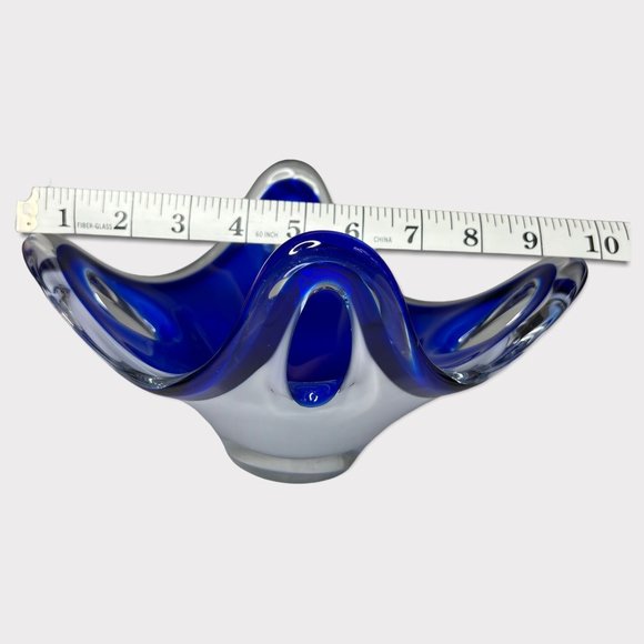 Glass Blue Modernist Bowl Conquille by Paul Kedelv Signed MCM Mid Century - Picture 9 of 10